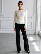 Fluffy Fuzzy Knit Sweater Long Sleeve Round Neck Pullover