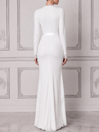 White Dress Lace Trim Wrap Tie Waist Mermaid Maxi Dress