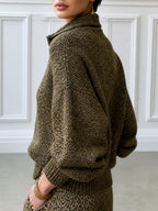 Quarter-Zip Chunky Knit Sweater With Collar