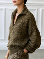 Quarter-Zip Chunky Knit Sweater With Collar