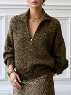 Quarter-Zip Chunky Knit Sweater With Collar