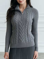 Cable Knit Half-Zip Sweater Long Sleeve Pullover