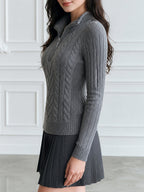 Cable Knit Half-Zip Sweater Long Sleeve Pullover