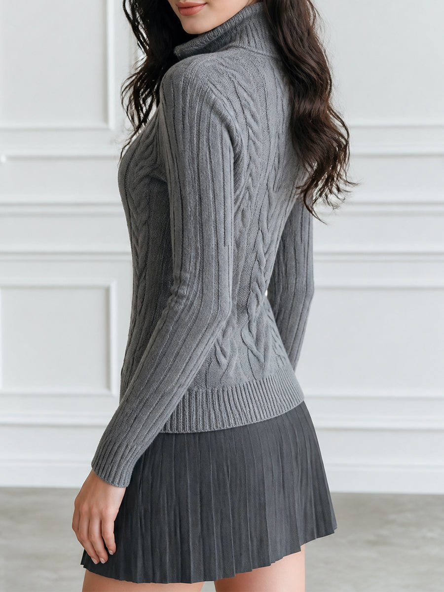 Cable Knit Half-Zip Sweater Long Sleeve Pullover