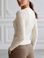 Gold Button Long Sleeve Knit Cardigan With Pockets