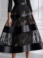 Elegant Boat Neck Lace Panel A-Line Midi Evening Dress