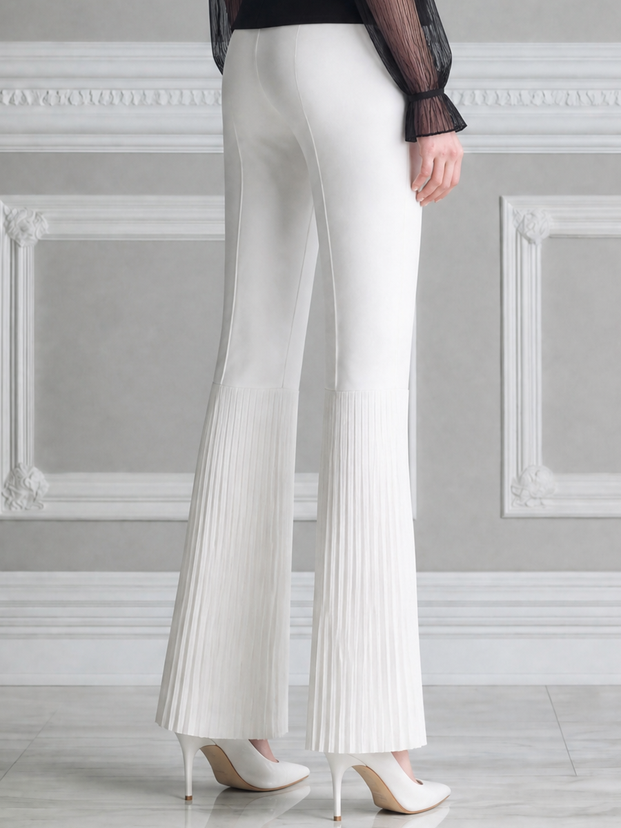 Black White Sheer Sleeve Blazer Top & Pleated Flare Pants Set