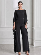Elegant Chiffon Cape Sleeve Wide Leg Jumpsuit