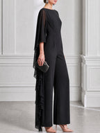 Elegant Chiffon Cape Sleeve Wide Leg Jumpsuit