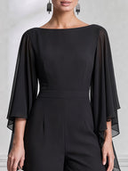 Elegant Chiffon Cape Sleeve Wide Leg Jumpsuit