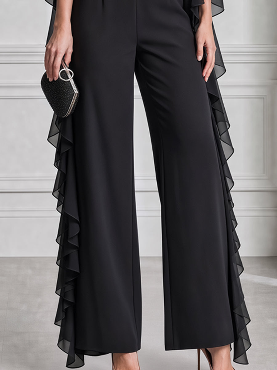 Elegant Chiffon Cape Sleeve Wide Leg Jumpsuit