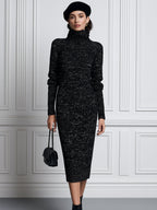 Turtleneck Long Sleeve Knit Bodycon Midi Sweater Dress