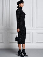 Turtleneck Long Sleeve Knit Bodycon Midi Sweater Dress