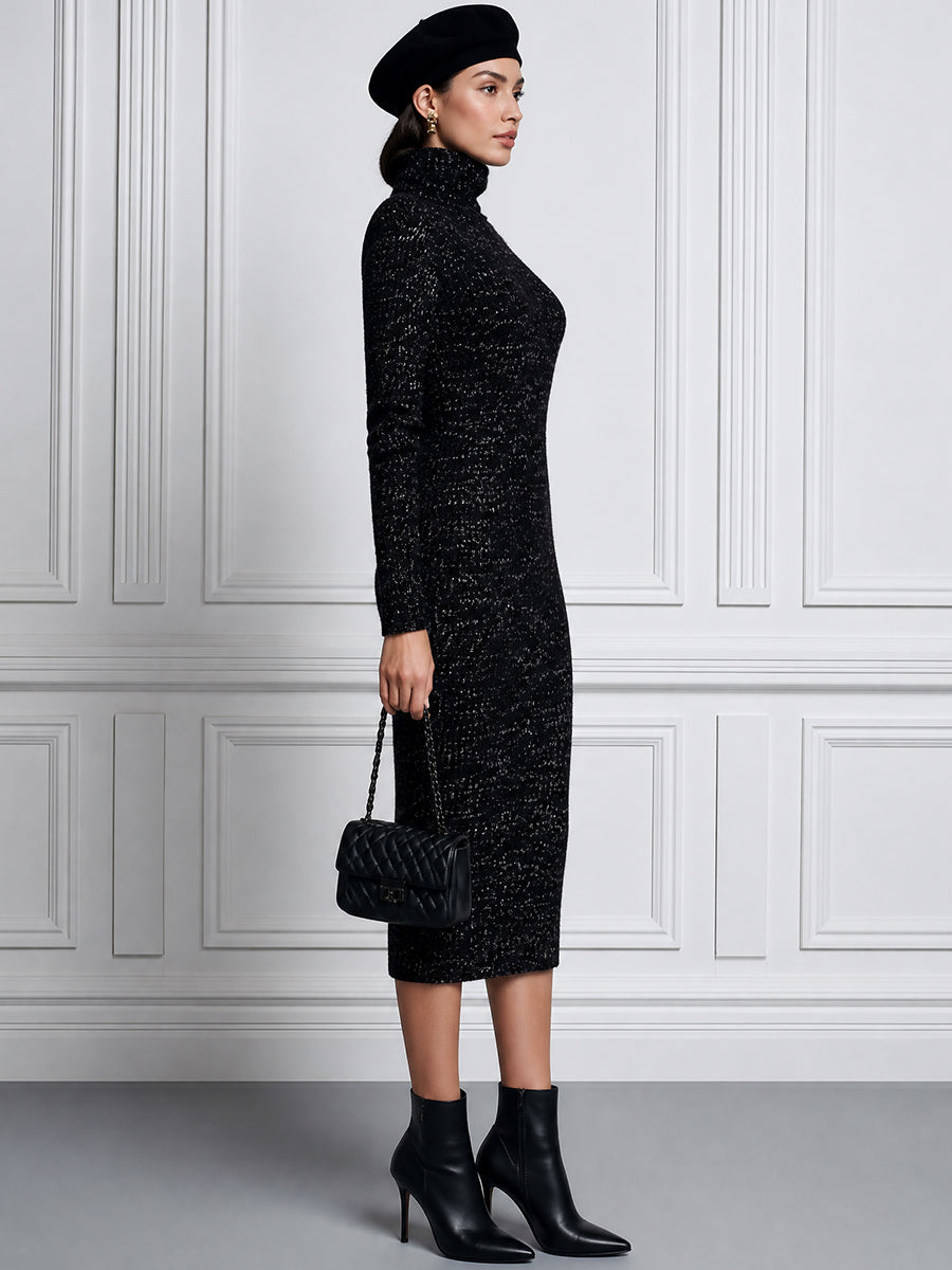 Turtleneck Long Sleeve Knit Bodycon Midi Sweater Dress