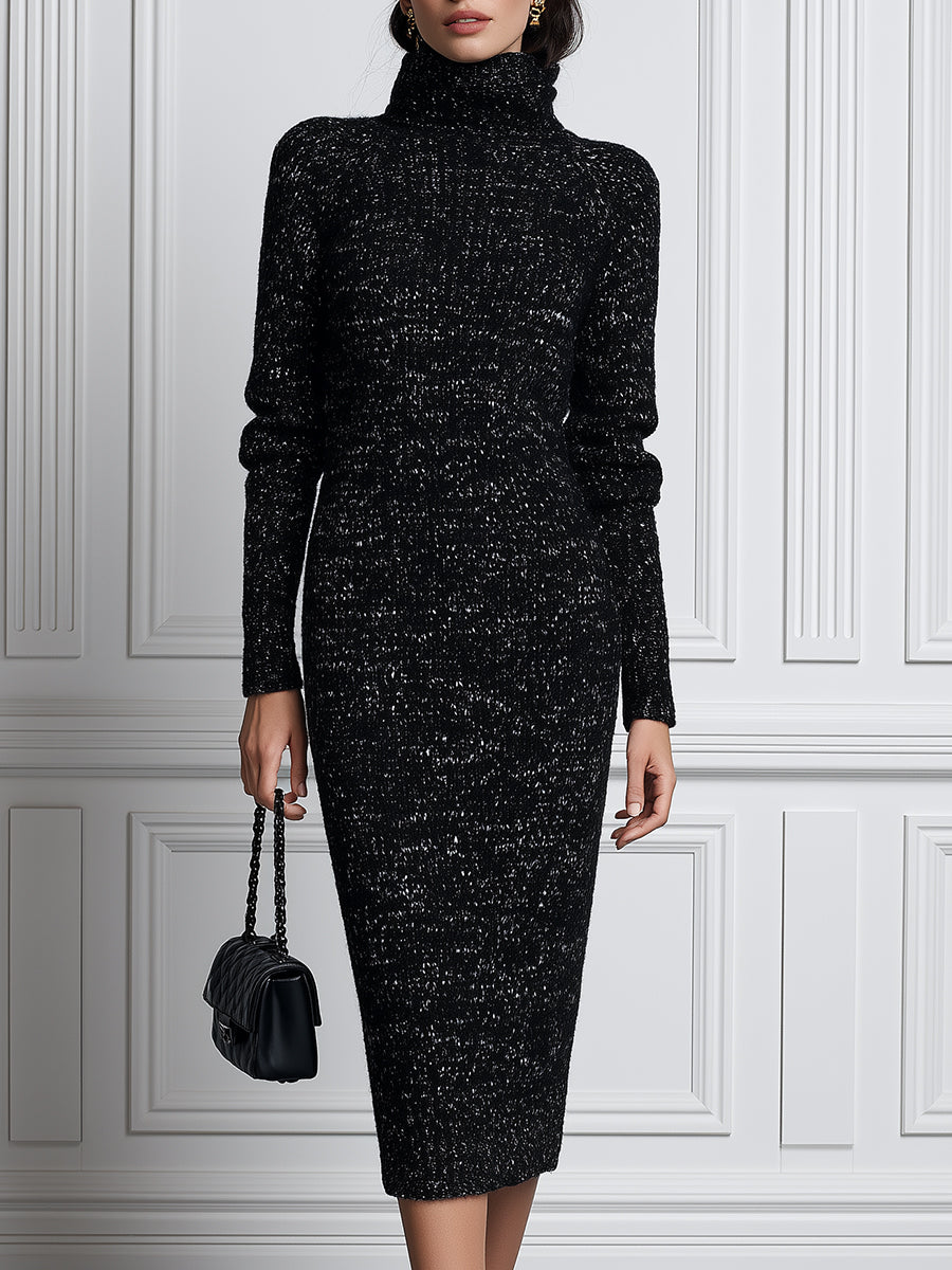 Turtleneck Long Sleeve Knit Bodycon Midi Sweater Dress