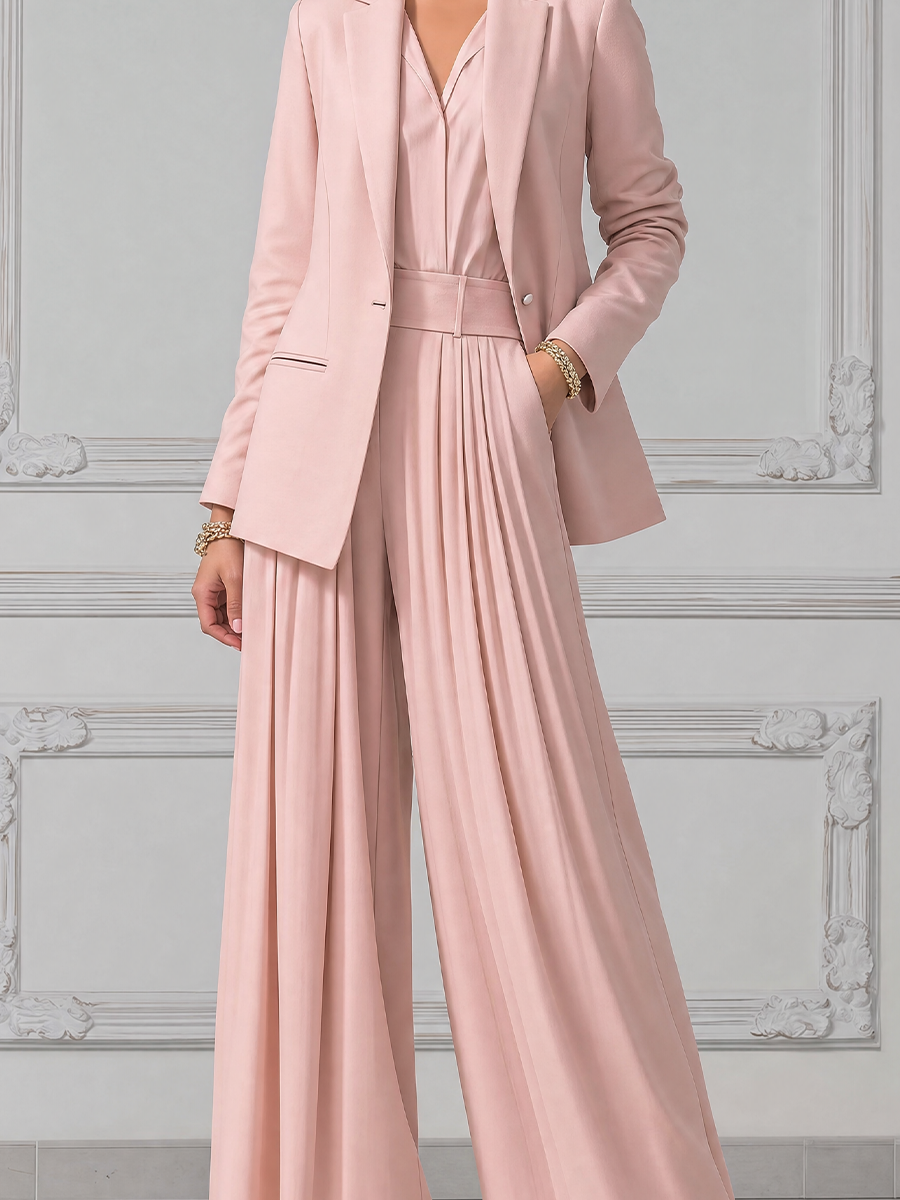 Blush Pink Fall Fashion Tailored Three-Piece Blazer