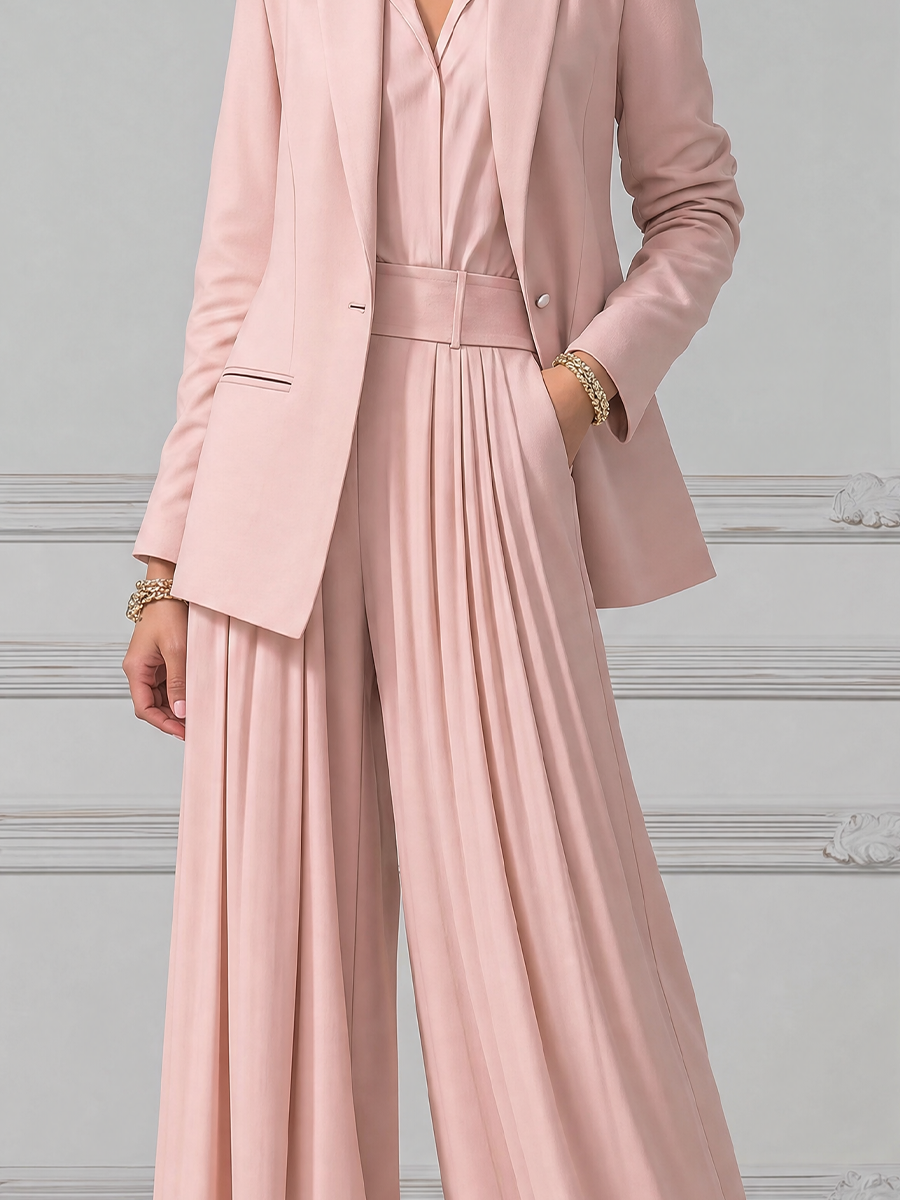 Blush Pink Fall Fashion Tailored Three-Piece Blazer