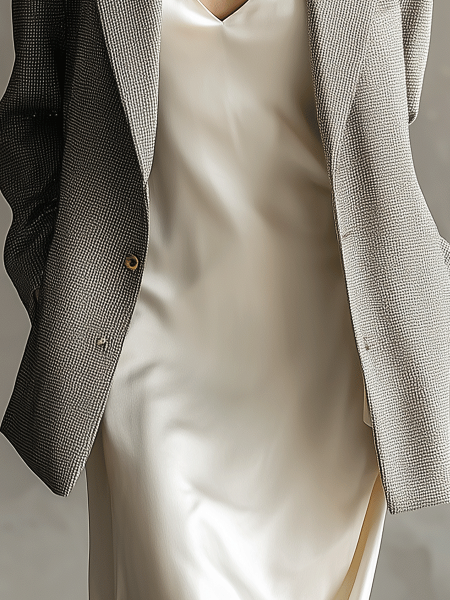 Quiet Luxury Linen Blend Oversized-Fit Grey Tailored Blazer