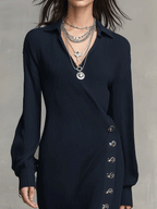 Women's Ribbed Knit Wrap Button Front Slit Midi Dress