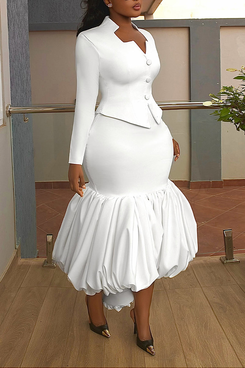 Women's Elegant Slim Shirt or Balloon Hem Patchwork Skirt