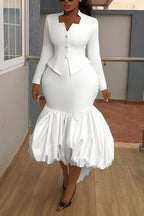 Women's Elegant Slim Shirt or Balloon Hem Patchwork Skirt