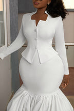 Women's Elegant Slim Shirt or Balloon Hem Patchwork Skirt