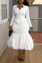 Women's Elegant Slim Shirt or Balloon Hem Patchwork Skirt