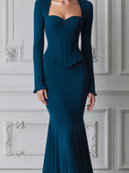 Teal Fall Wedding Guest Dress Sweetheart Corset Mermaid Midi Dress