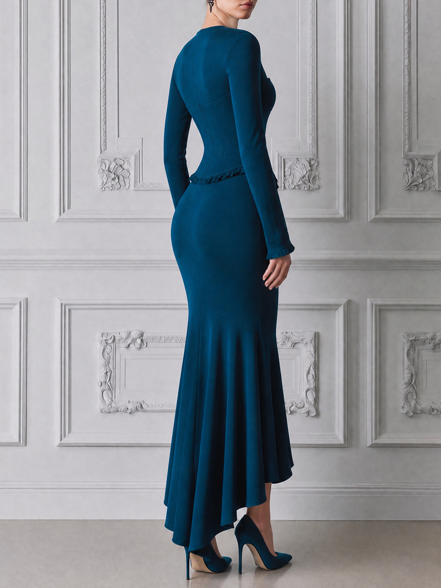 Teal Fall Wedding Guest Dress Sweetheart Corset Mermaid Midi Dress