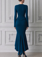 Teal Fall Wedding Guest Dress Sweetheart Corset Mermaid Midi Dress