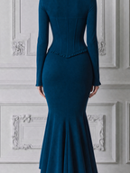 Teal Fall Wedding Guest Dress Sweetheart Corset Mermaid Midi Dress