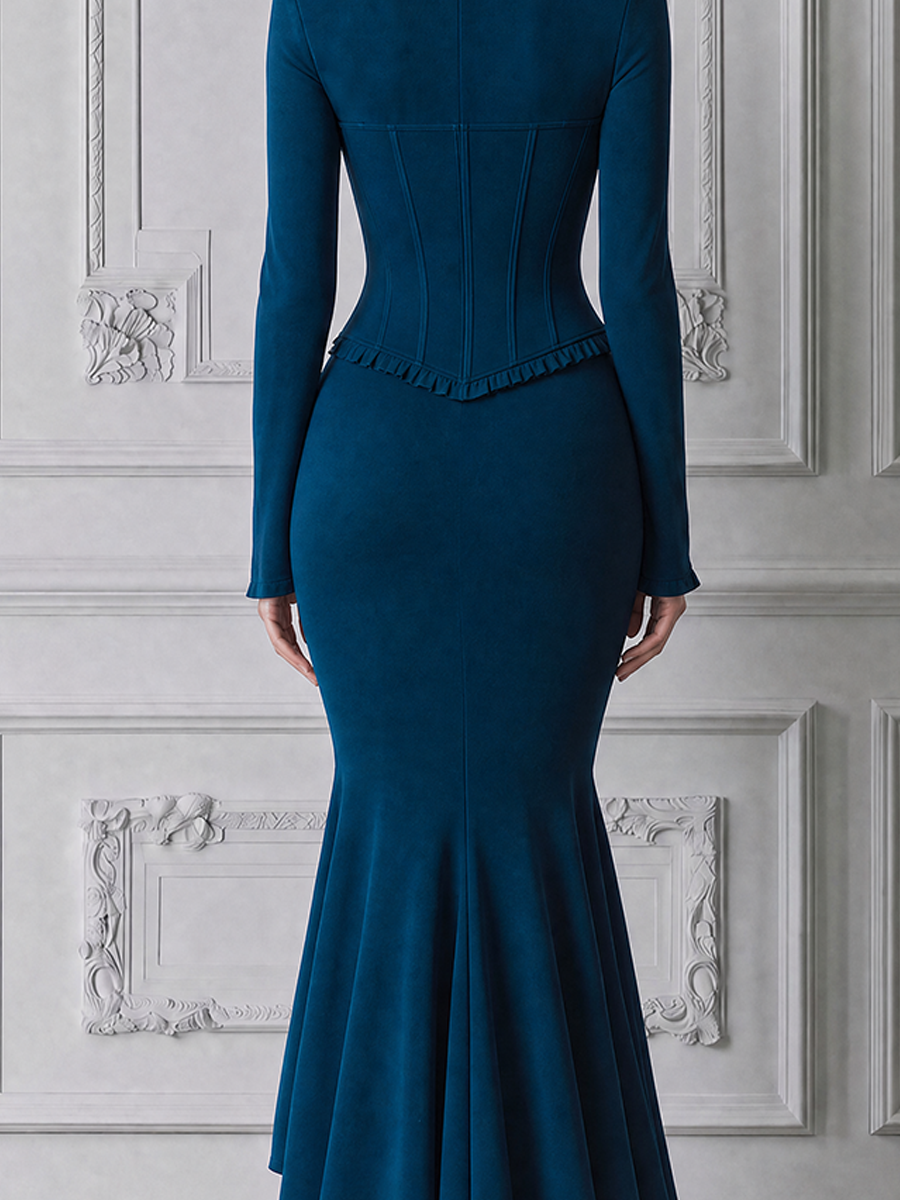 Teal Fall Wedding Guest Dress Sweetheart Corset Mermaid Midi Dress