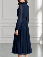 Elegant Ruffle-Front Chiffon Pleated Chiffon Midi Dress