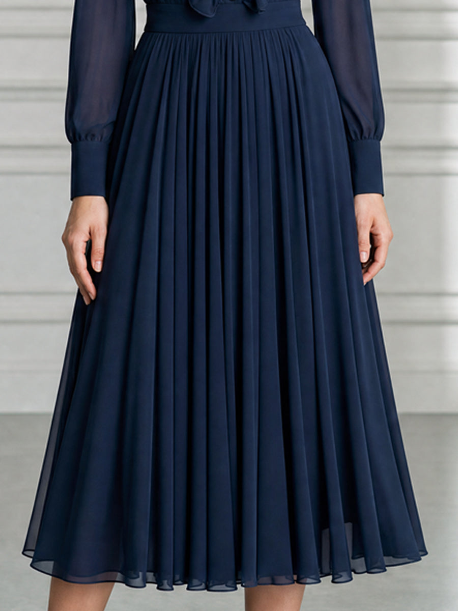 Elegant Ruffle-Front Chiffon Pleated Chiffon Midi Dress
