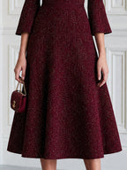 Sparkle Knit Boat Neck Bell Sleeve Fit-and-Flare Midi Dress