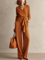 Sophisticated Cinnamon Wrap Knit Pant Set