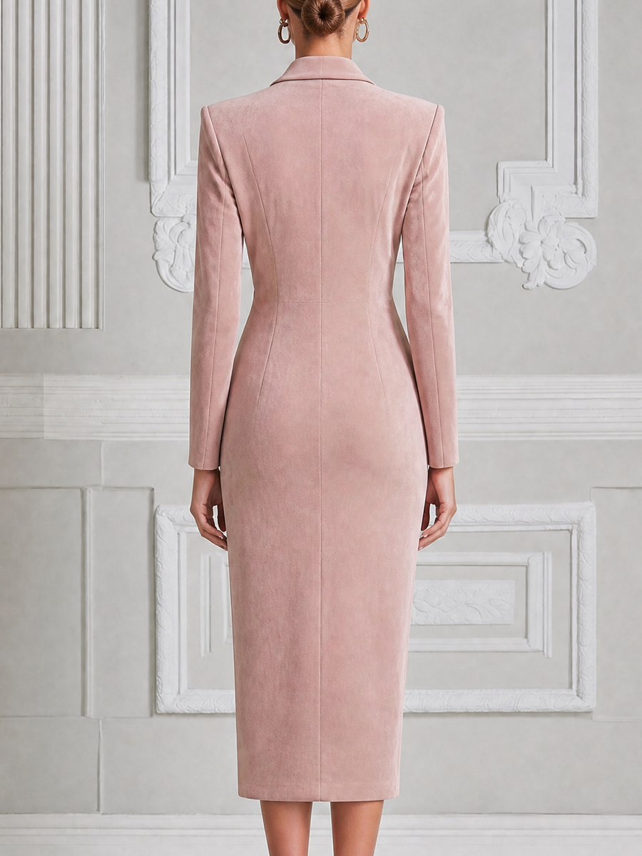 Pink Suede Longline Double Breasted Tailored Blazer