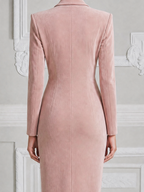 Pink Suede Longline Double Breasted Tailored Blazer