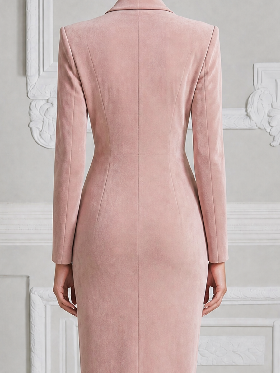 Pink Suede Longline Double Breasted Tailored Blazer