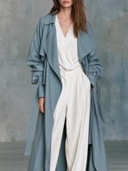 Quiet Luxe Dusty Blue Belted Trench Coat