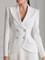 Elegant Double-Breasted Blazer & Pleated Midi Skirt Set
