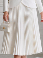 Elegant Double-Breasted Blazer & Pleated Midi Skirt Set