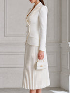 Elegant Double-Breasted Blazer & Pleated Midi Skirt Set
