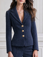 Textured Three-Button Blazer And Flared Pants Set
