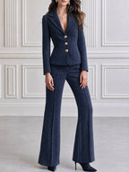Textured Three-Button Blazer And Flared Pants Set