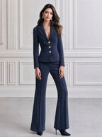 Textured Three-Button Blazer And Flared Pants Set