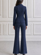 Textured Three-Button Blazer And Flared Pants Set