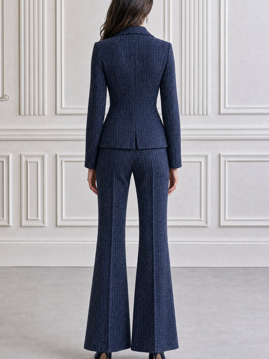 Textured Three-Button Blazer And Flared Pants Set