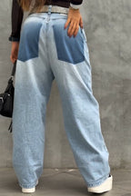 Women's Patchwork Washed Casual Wide Leg Jeans