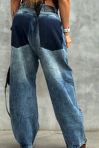 Women's Patchwork Washed Casual Wide Leg Jeans